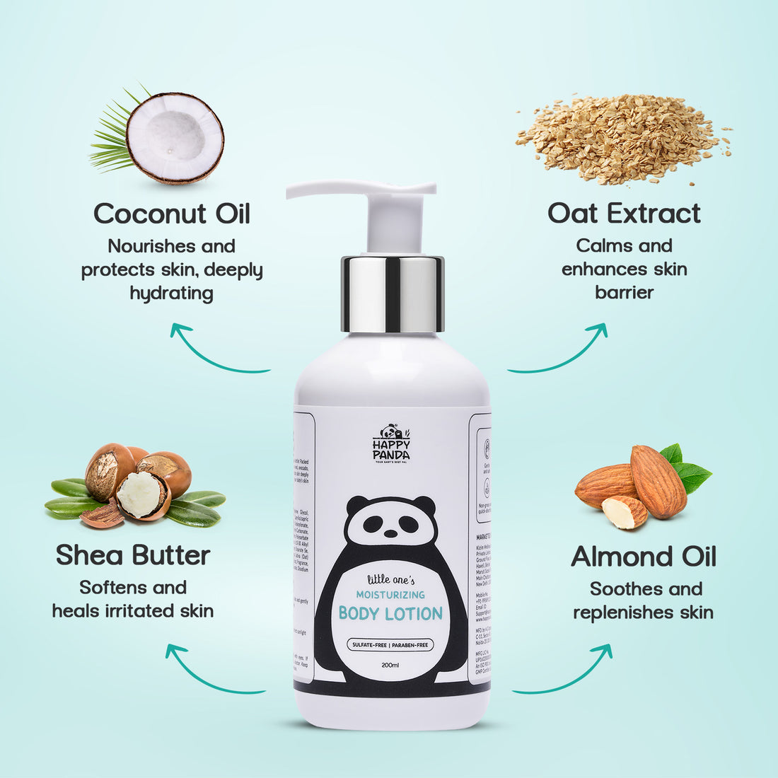 Happy Panda Baby & Kids Body Lotion | With Coconut, Almond, Avocado, Grape Seed & Argan Oils | Gentle & Safe for Delicate Skin | 200ml